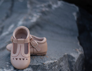 Latte Leather Sweetheart T-Bar Shoes
