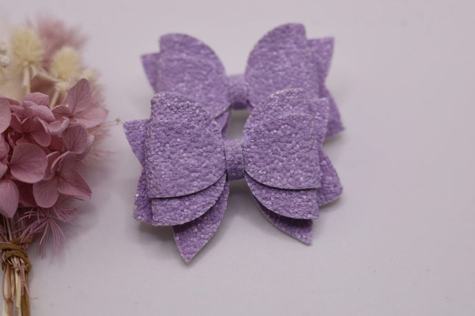 Lavender Glitter Layered Bow (Set of two) on clips