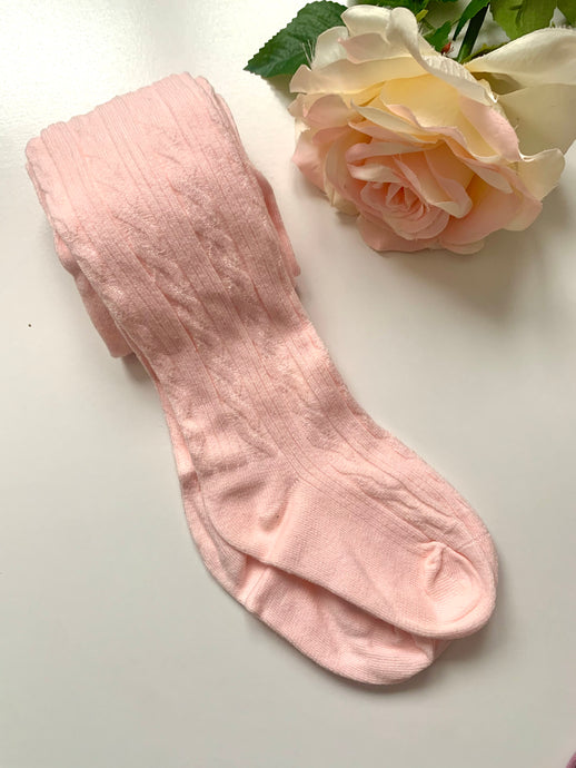 Cable Knit Tights - pale pink
