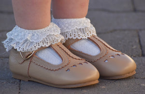 Latte Leather Sweetheart T-Bar Shoes